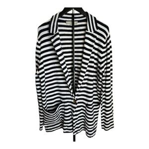 LOFT Navy and White Striped Knit Blazer